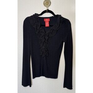 Oscar de la Renta Top Blouse Black Bell Sleeve Tie Neck Career Work  Size S